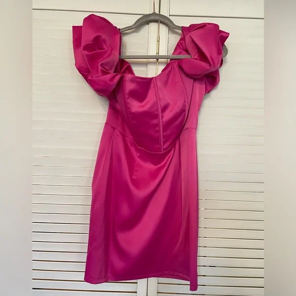 Forever 21 | Dresses | Nwt Hot Pink Puff Sleeve Mini Dress | Poshmark